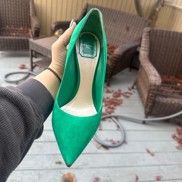 Christian Dior Emerald Suede Pointed Toe Pumps - Picture 8 of 10